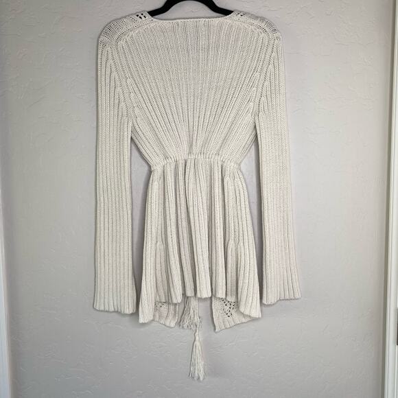 VTG Express Cream Cable Knit Tie Front Cardigan Medium - Picture 8 of 9